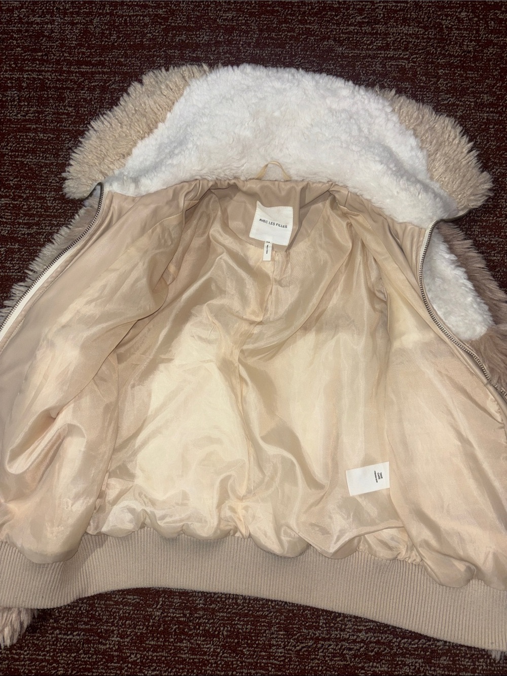 Avec les Filles jacket colorblock Sherpa bomber jacket large collar faux fur - Picture 8 of 14